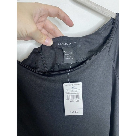 ASHLEY STEWART BLACK BELL SLEEVE Stretch Draped DRESS Plus Sz 26/28 NWT - Picture 4 of 5